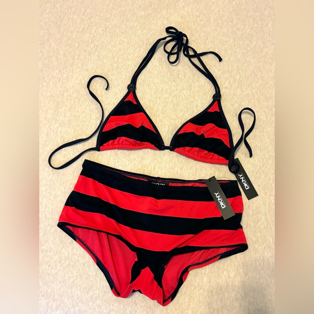 ❗️SALE❗️✨New✨DKNY Black and Red Sailor Striped Bikini Set